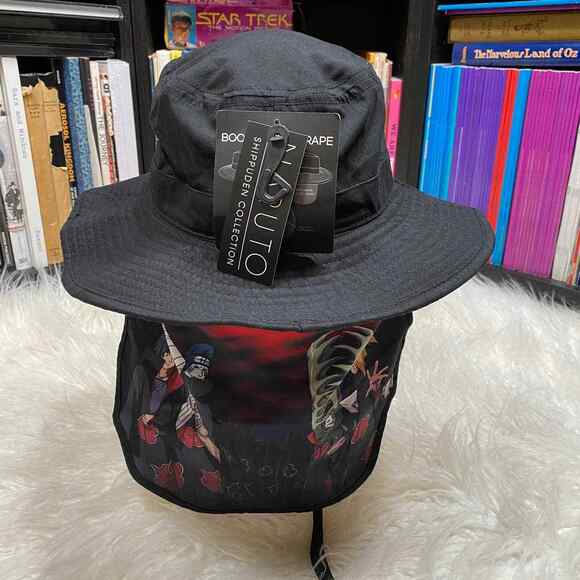 NARUTO SHIPPUDEN AKATSUKI BOONIE HAT W/ AKATSUKI NECK DRAPE BUCKET HAT - Picture 5 of 9
